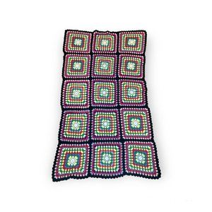 Vintage Granny Square Crochet Afghan Blanket Cottagecore Grammacore Boho 66 x 40